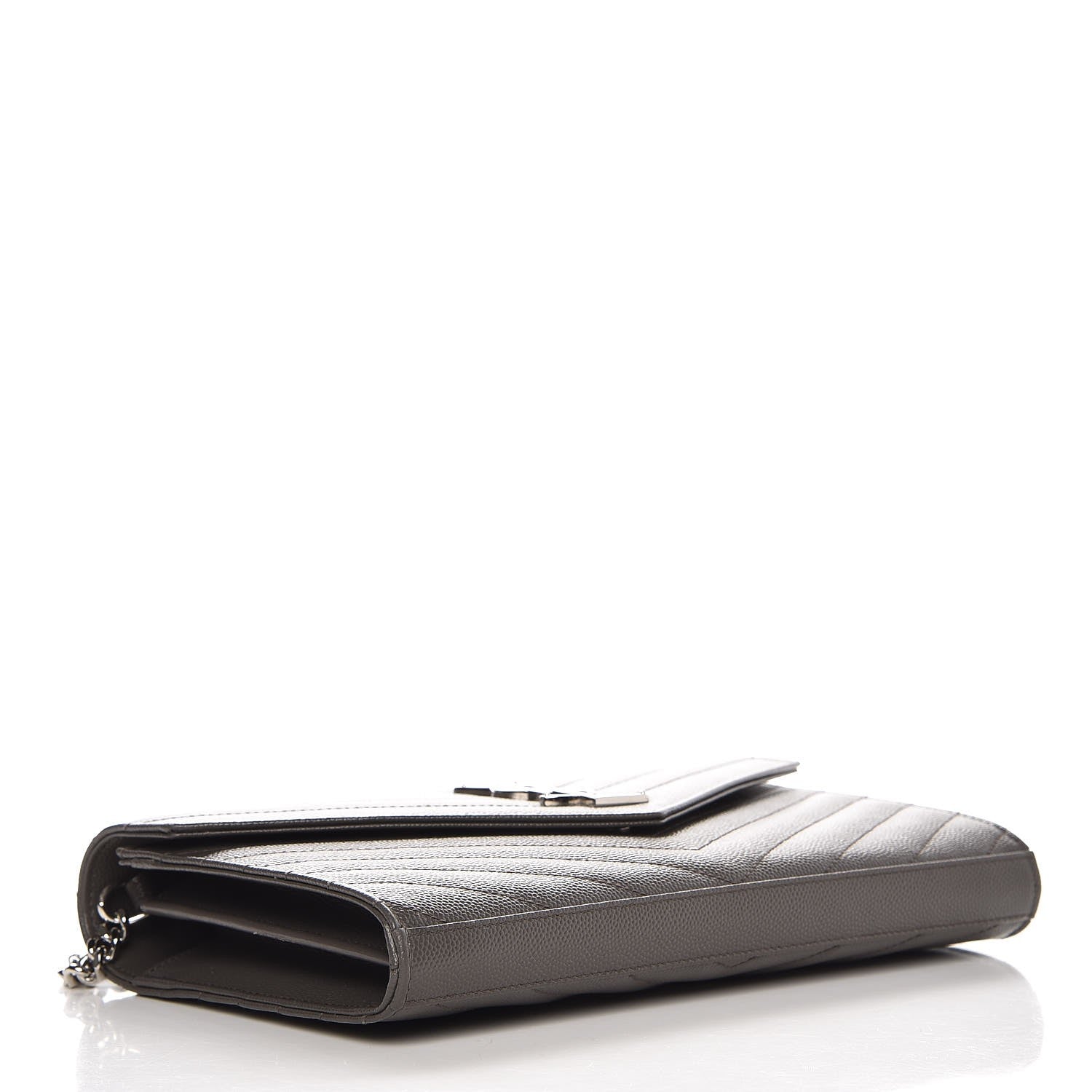 Saint Laurent Grain De Poudre Matelasse Chevron Monogram Chain Wallet Gray 4 of 7