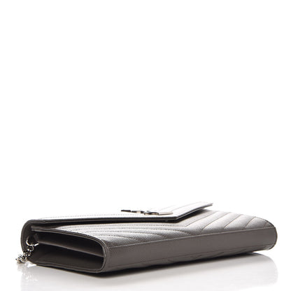 Saint Laurent Grain De Poudre Matelasse Chevron Monogram Chain Wallet Gray 4 of 7