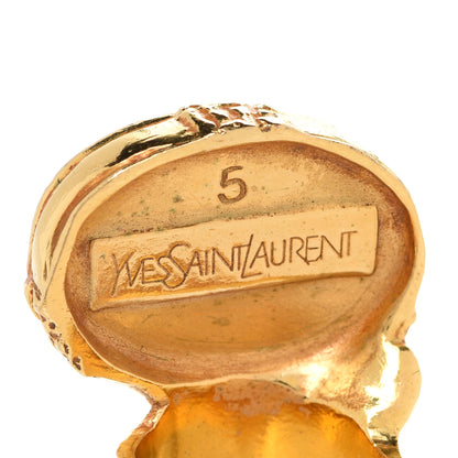 Saint Laurent Glass Cabochon Gold Arty Ovale Ring 5 Black 4 of 5
