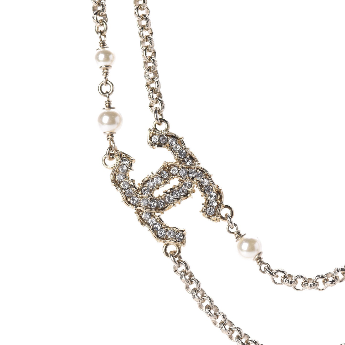 Crystal Pearl CC Chain Choker Necklace Gold