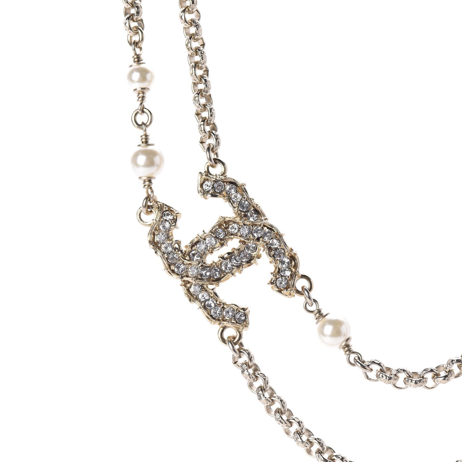 Chanel Crystal Pearl CC Chain Choker Necklace Gold 4 of 6