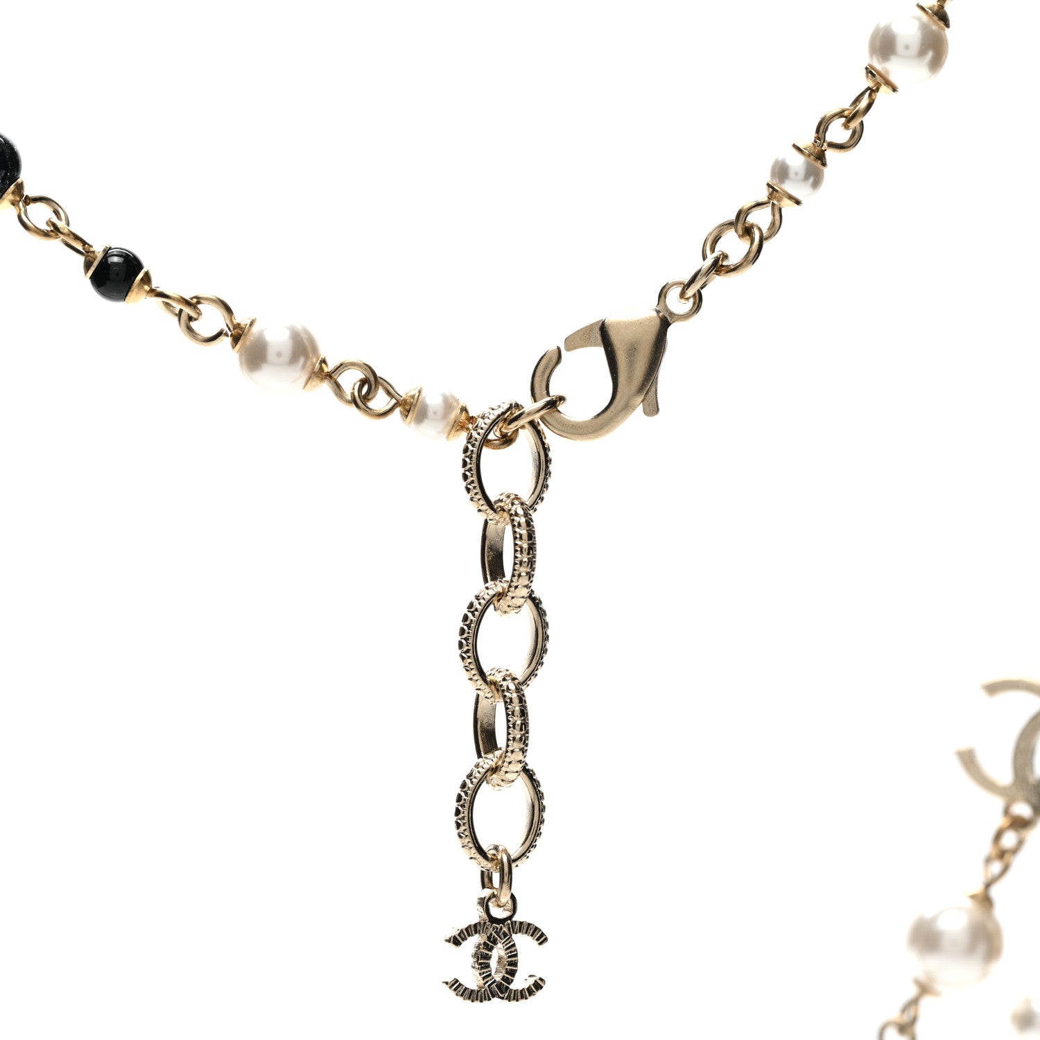 Chanel Pearl Bead Crystal CC Long Necklace Black Gold 4 of 6