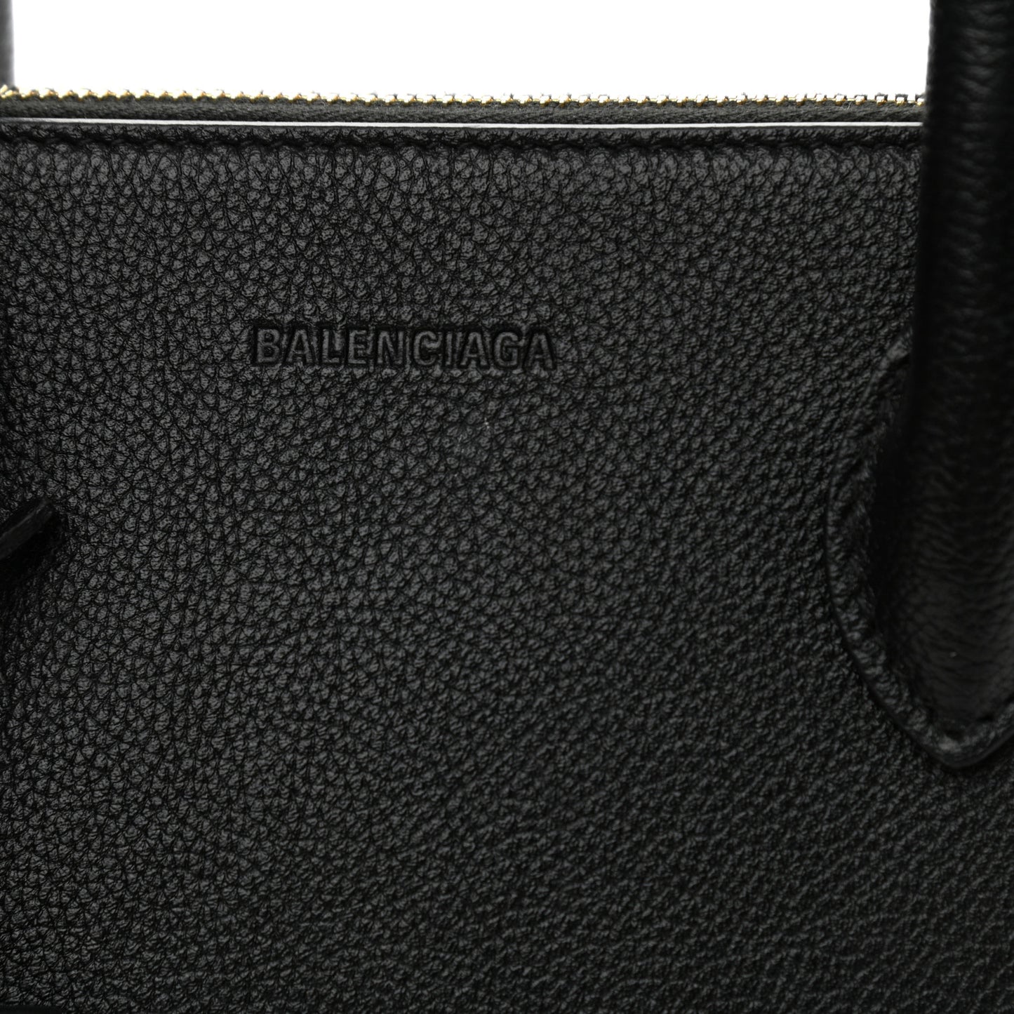 Grained Calfskin Logo S Ville Top Handle Bag Black White