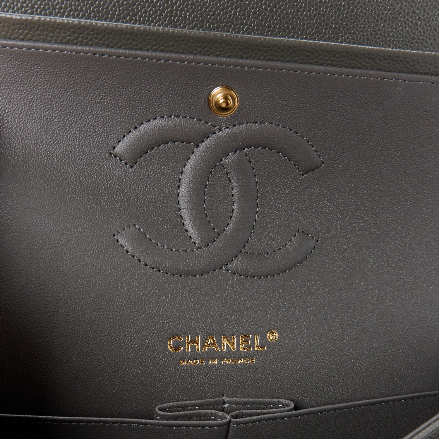 Chanel Caviar Chevron Quilted Medium Double Flap Dark Grey 6 of 11