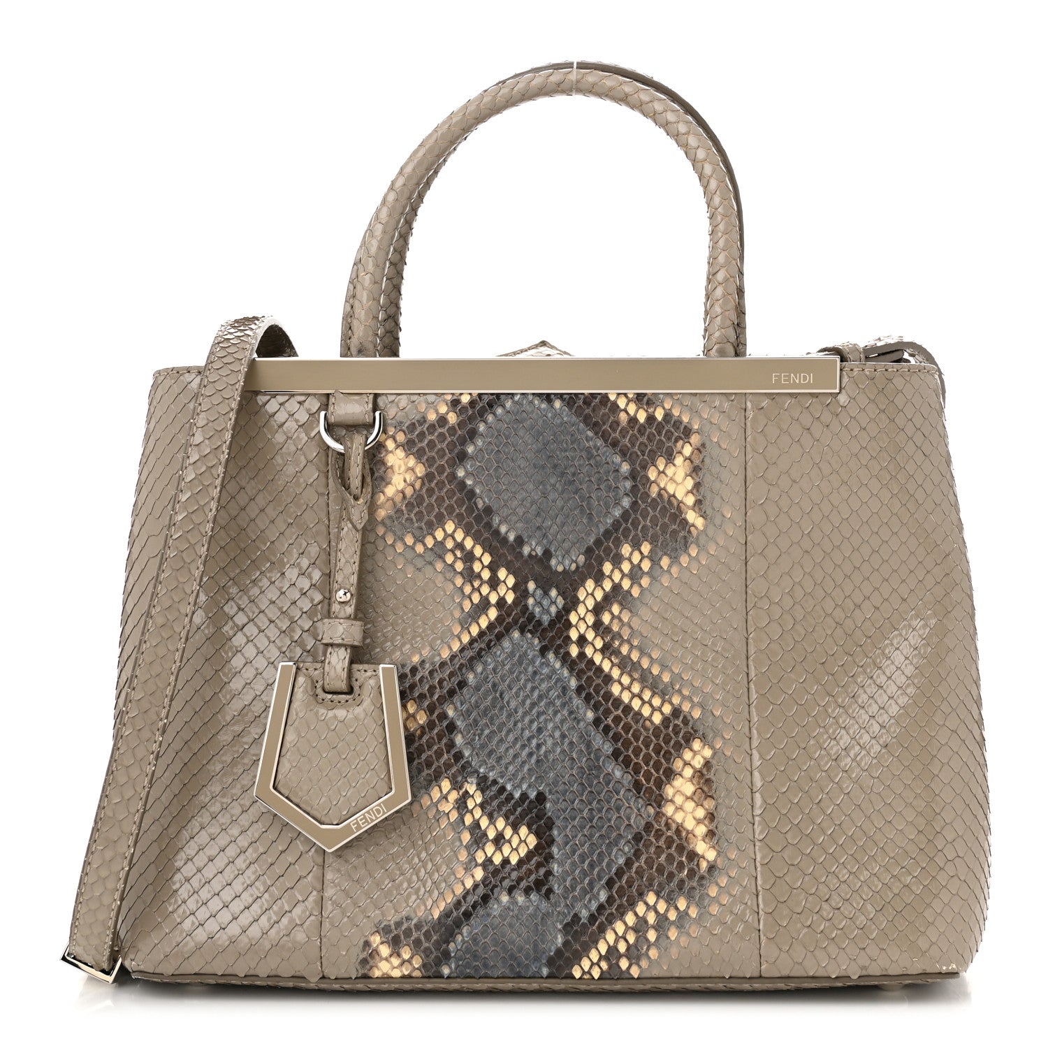 Fendi Snakeskin Petite 2Jours Tote Beige Multicolor 1 of 10