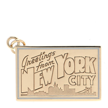 Tiffany 18K Yellow Gold Enamel New York City Postcard Charm Blue 1 of 4