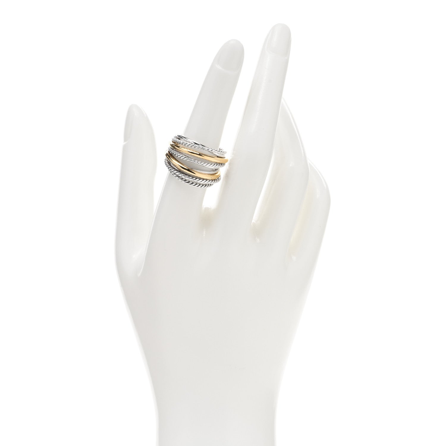 David Yurman Sterling Silver 18K Yellow Gold Wide Crossover Collection Ring 55 7.25 2 of 4