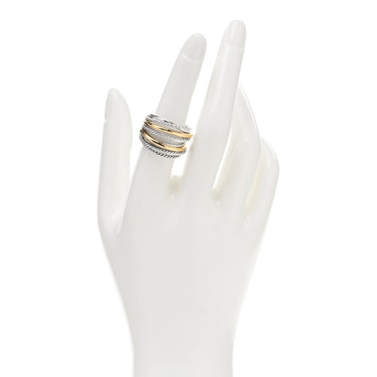 David Yurman Sterling Silver 18K Yellow Gold Wide Crossover Collection Ring 55 7.25 2 of 4