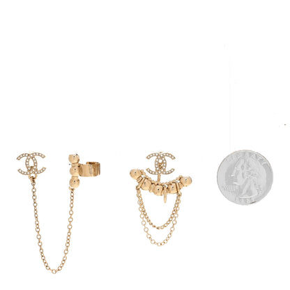 Chanel Metal Crystal CC Chain Cuff Earrings Gold 2 of 5