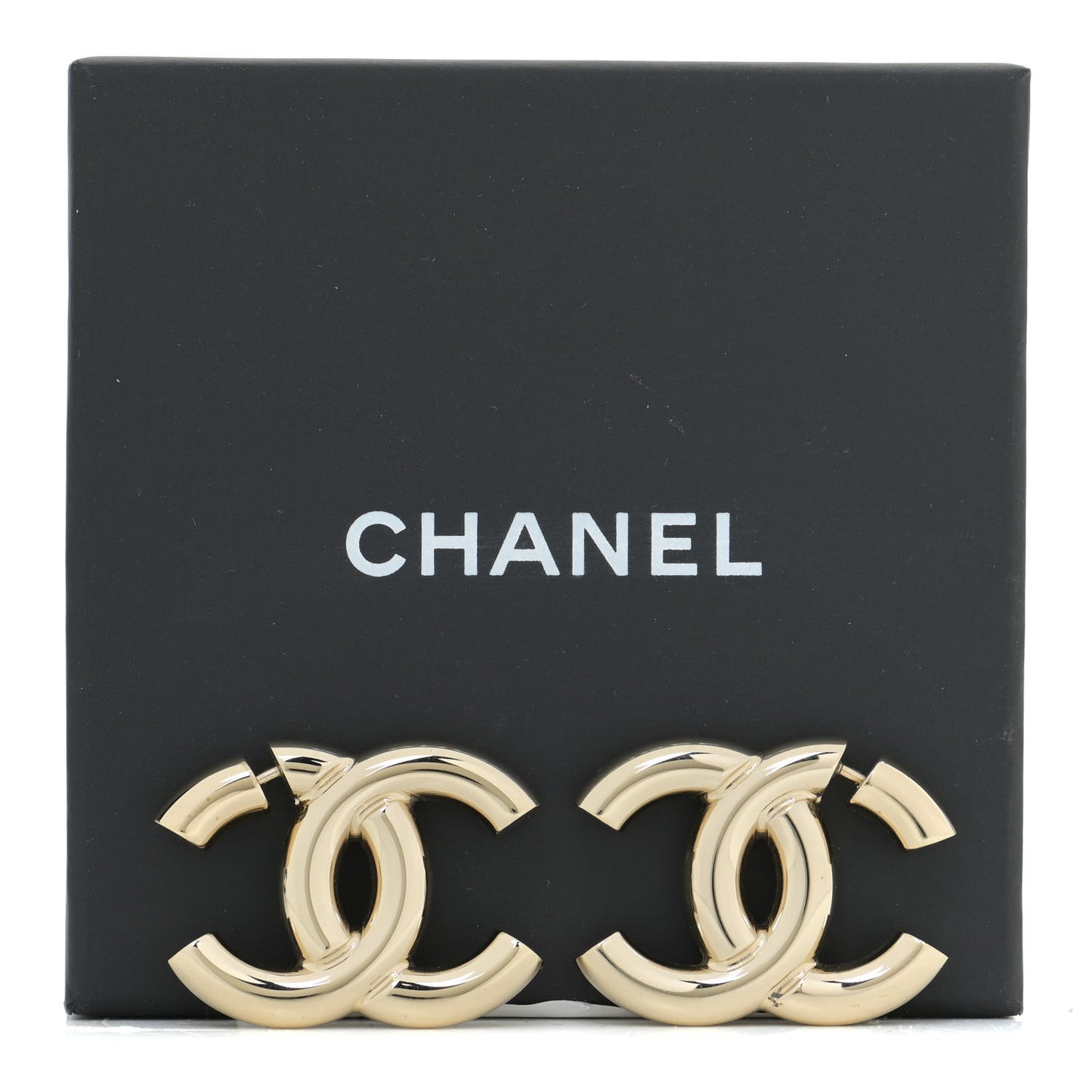 Metal Large CC Earrings Light Gold