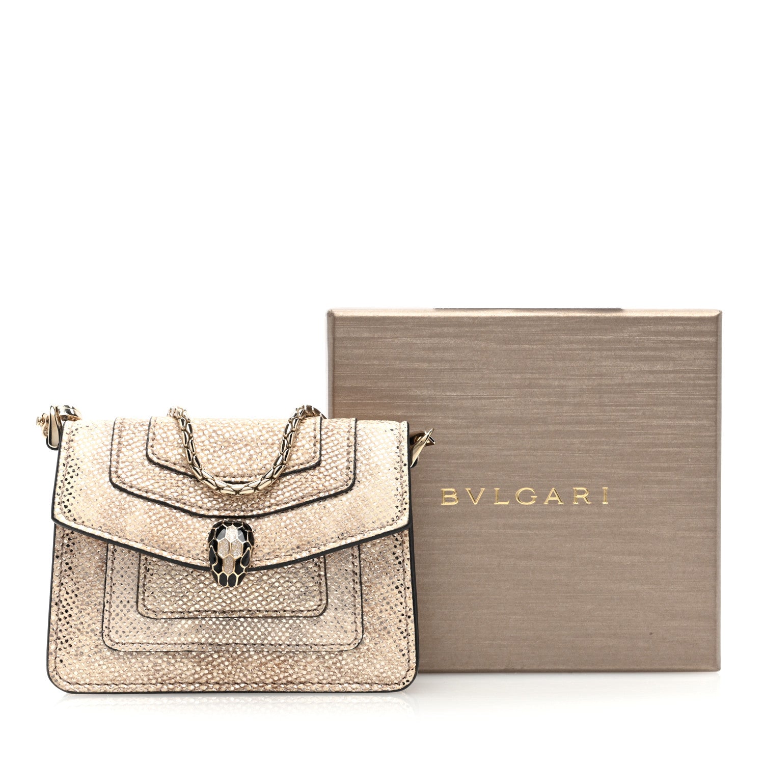 Bulgari Metallic Calfskin Serpenti Forever Miniature Bag Charm Light Gold Sea Salt Coral 10 of 10