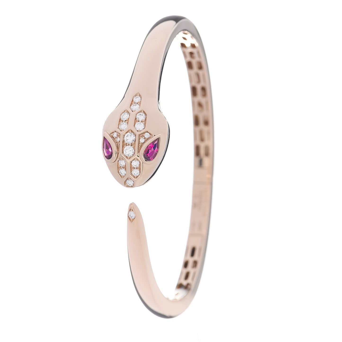 18K Rose Gold Diamond Rubellite Serpenti Seduttori Bangle Bracelet S
