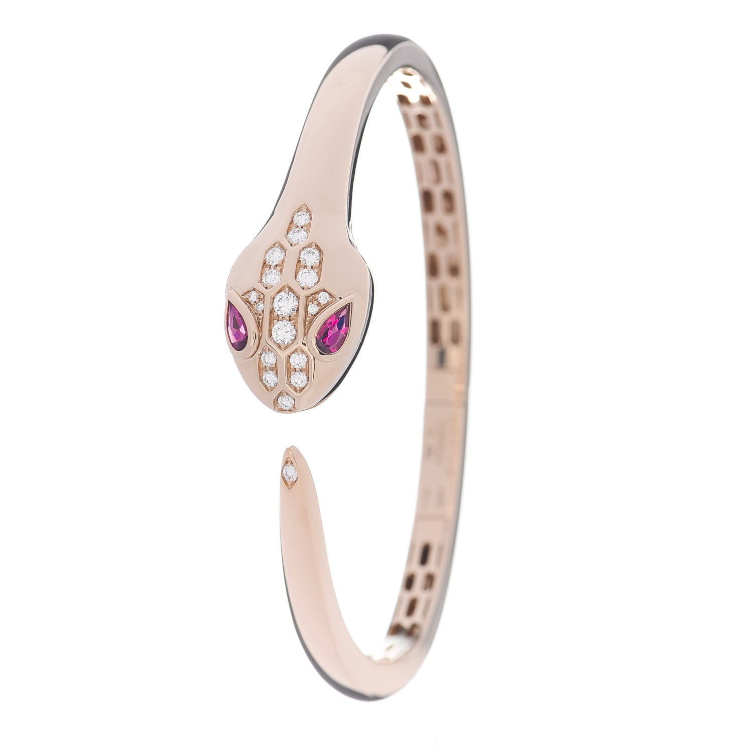 Bulgari 18K Rose Gold Diamond Rubellite Serpenti Seduttori Bangle Bracelet S 1 of 6