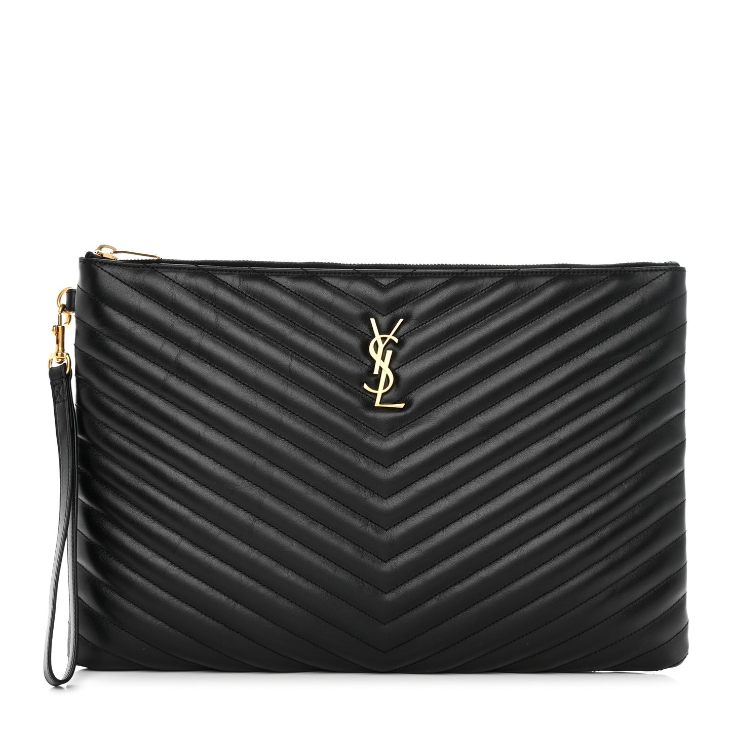Calfskin Matelasse Chevron Monogram Document Holder Black