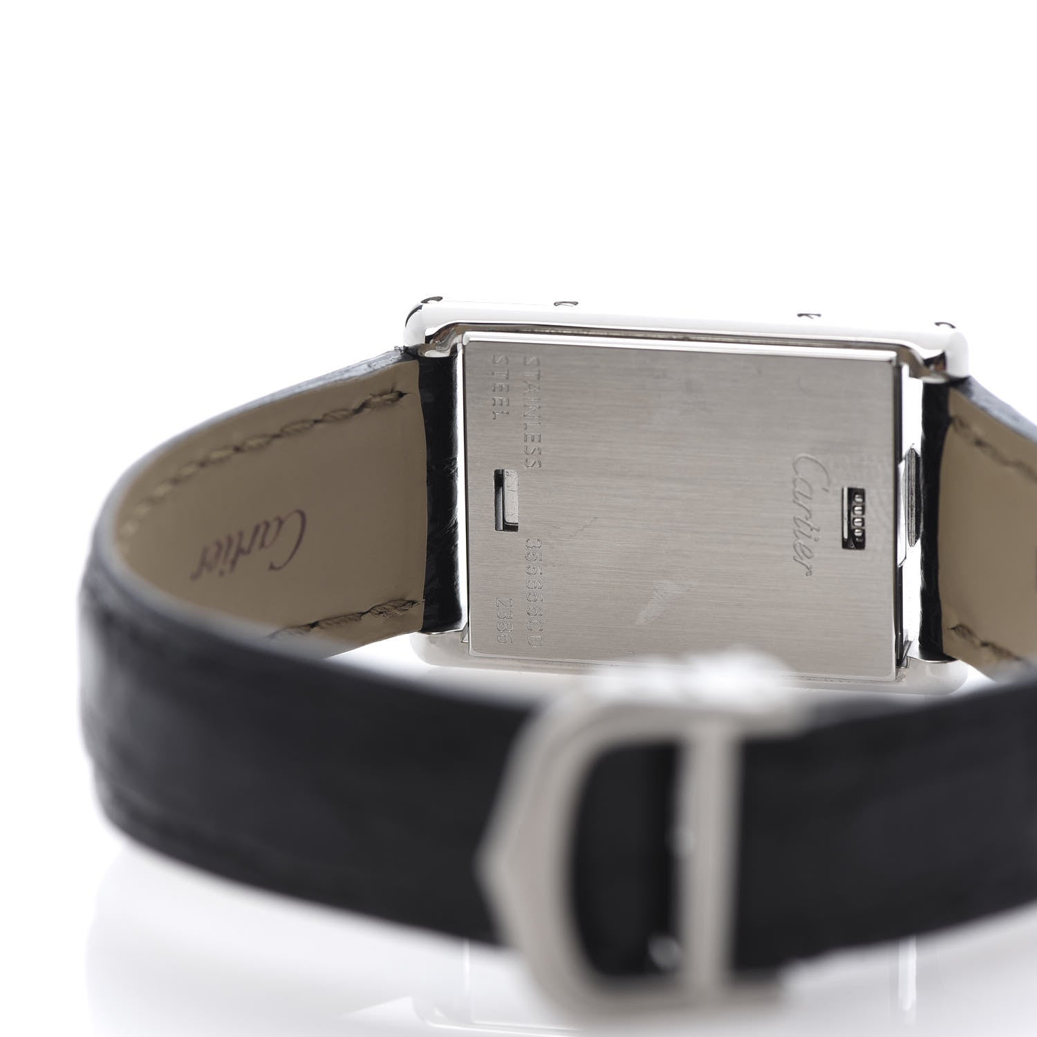 Cartier Stainless Steel Alligator 22mm Tank Basculante Quartz Watch Black 5 of 6
