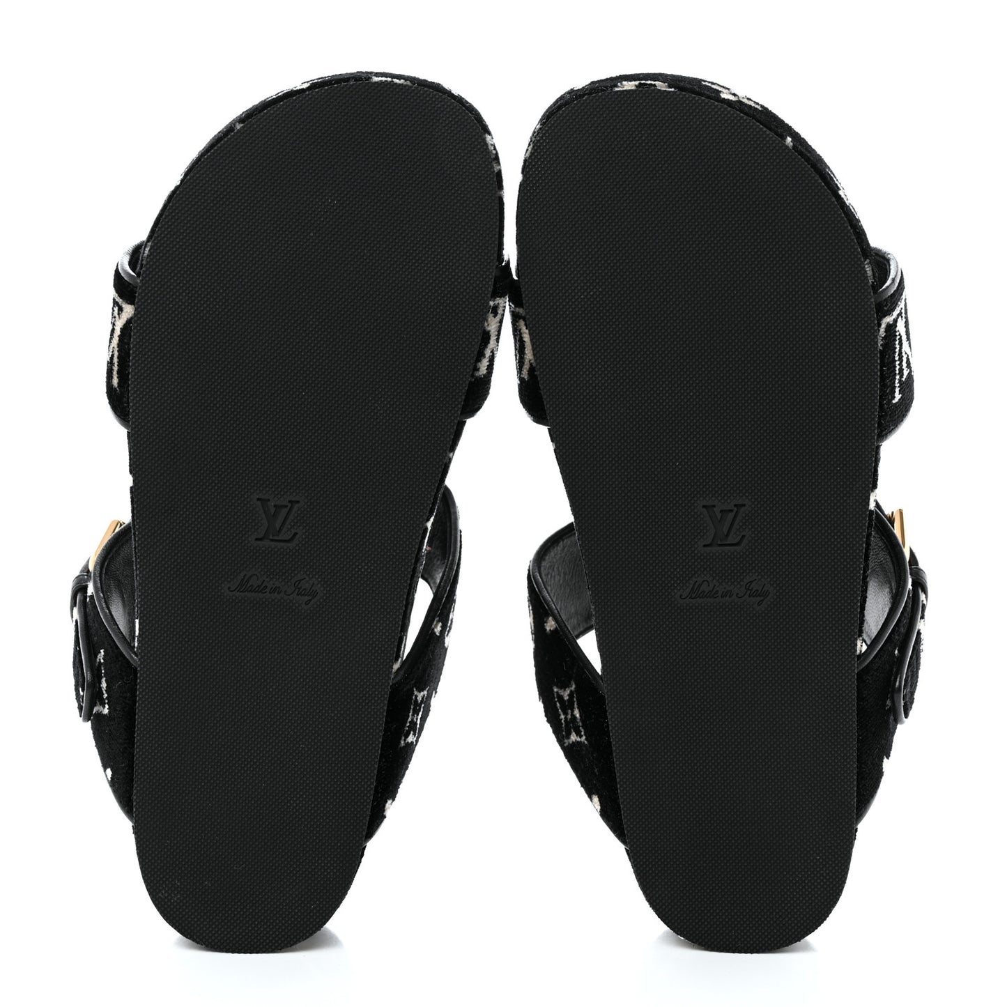Velvet Monogram Jumbo Flatform Mule Sandals 37 Black White