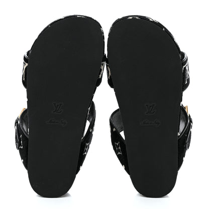 Louis Vuitton Velvet Monogram Jumbo Flatform Mule Sandals 37 Black White 5 of 9