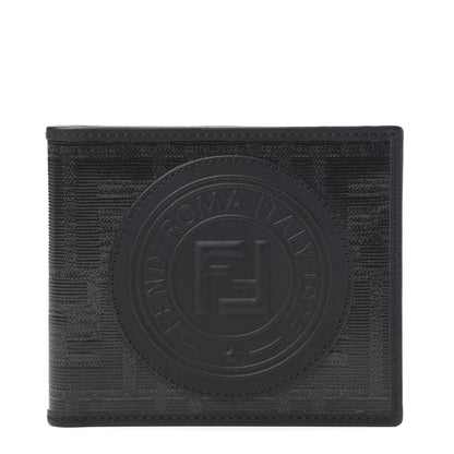 Fendi Glazed Fabric Vitello Century FF 1974 Stamp Patch Mens Bi-Fold Wallet Black 1 of 6