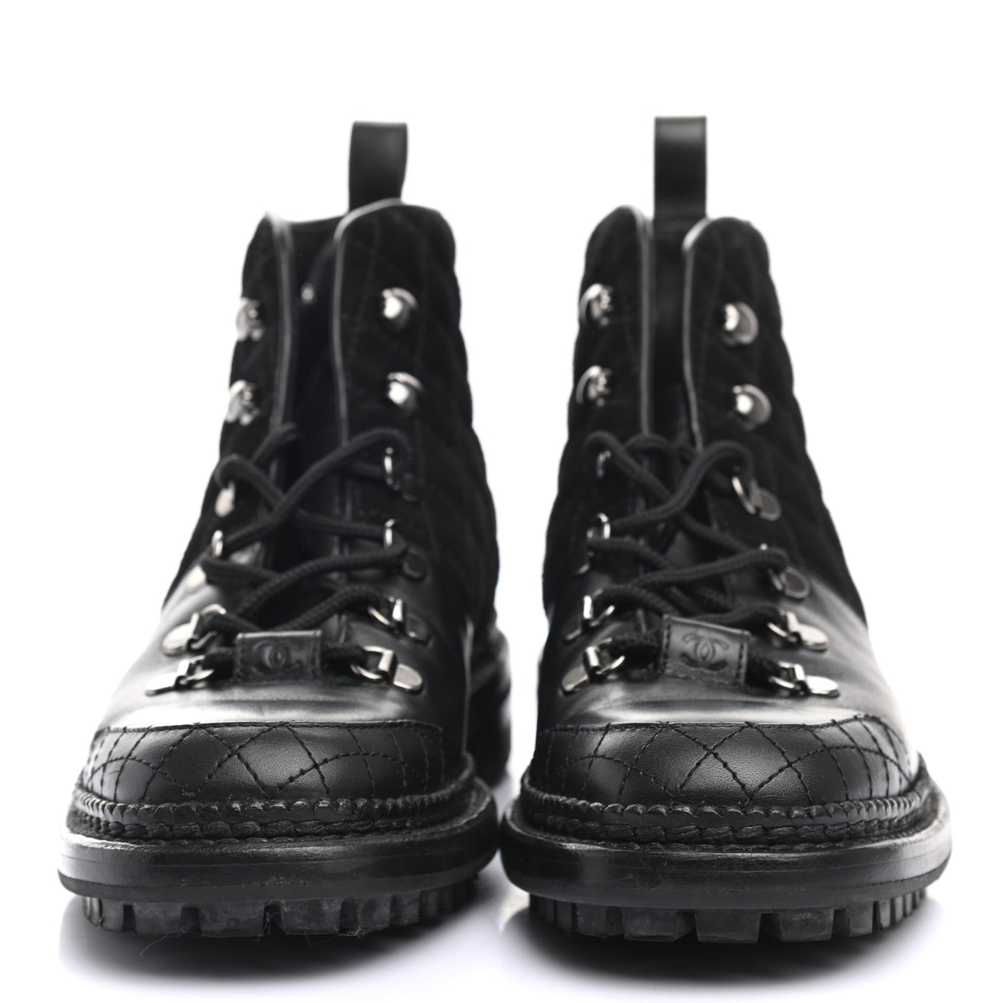 Suede Calfskin Quilted Lace Up Short Boots 38 Black
