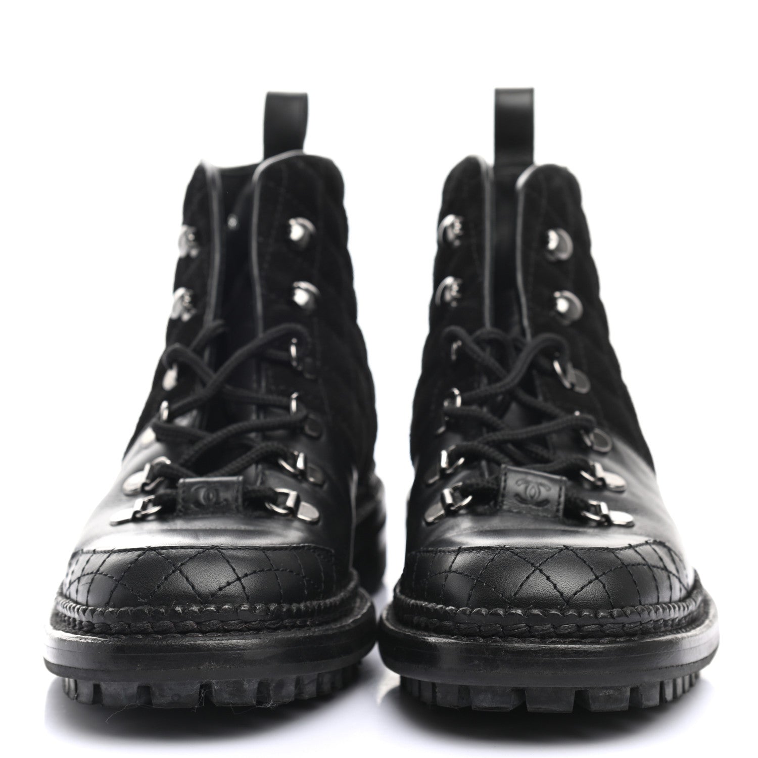 Chanel Suede Calfskin Quilted Lace Up Short Boots 38 Black 2 of 7
