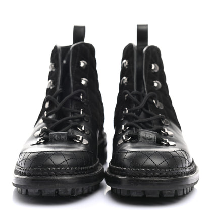 Chanel Suede Calfskin Quilted Lace Up Short Boots 38 Black 2 of 7