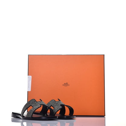 Hermes Suede Goatskin Crystal Powder Oran Sandals 37 Black 9 of 9