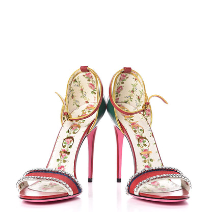 Gucci Crystal Isle Ankle Strap Sandals 39.5 Web Red 5 of 10