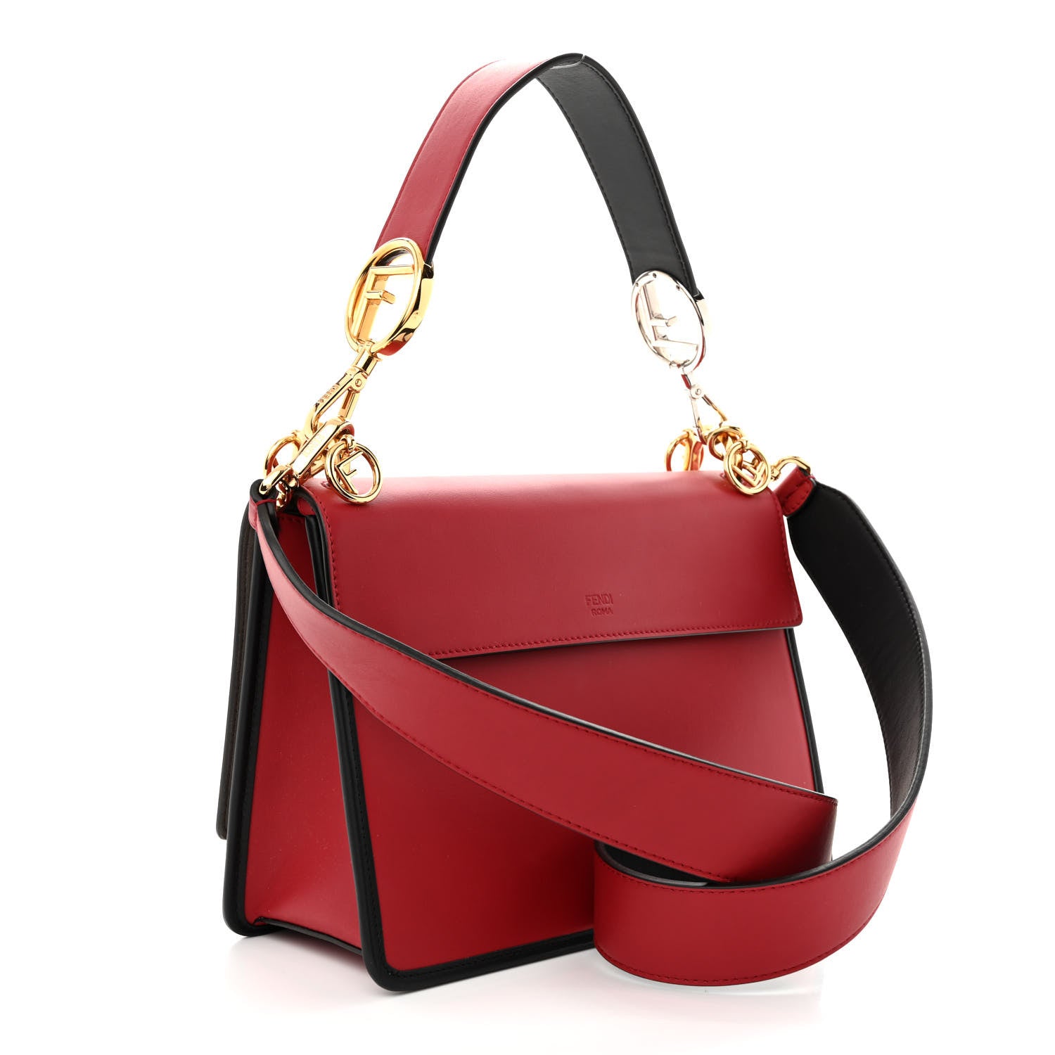 Fendi Vitello Century F is Fendi Bi-Color FF 1974 Embossed Kan I Shoulder Bag Fragola Maya Black 3 of 10