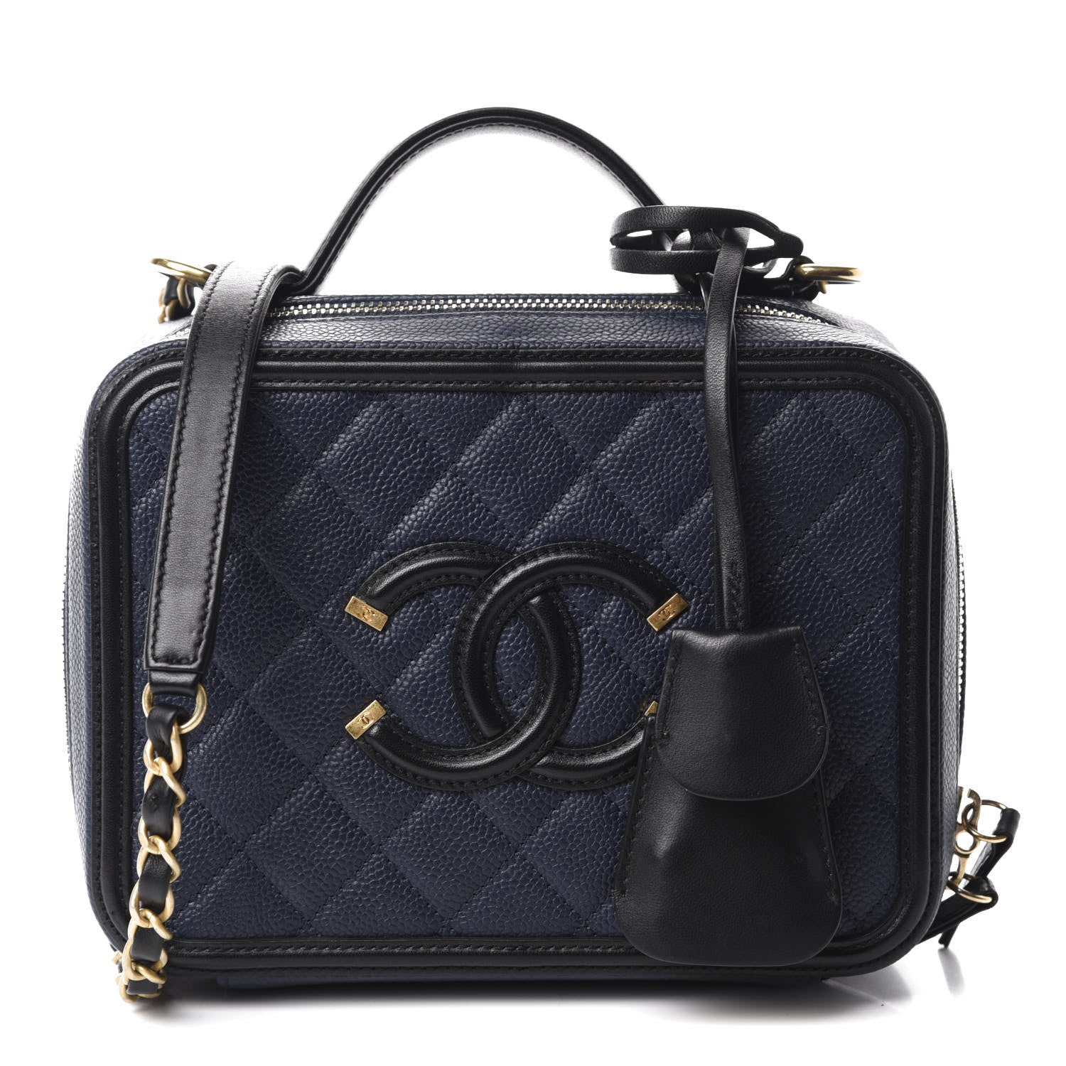 Chanel Caviar Quilted Medium CC Filigree Vanity Case Navy Black 1 of 11