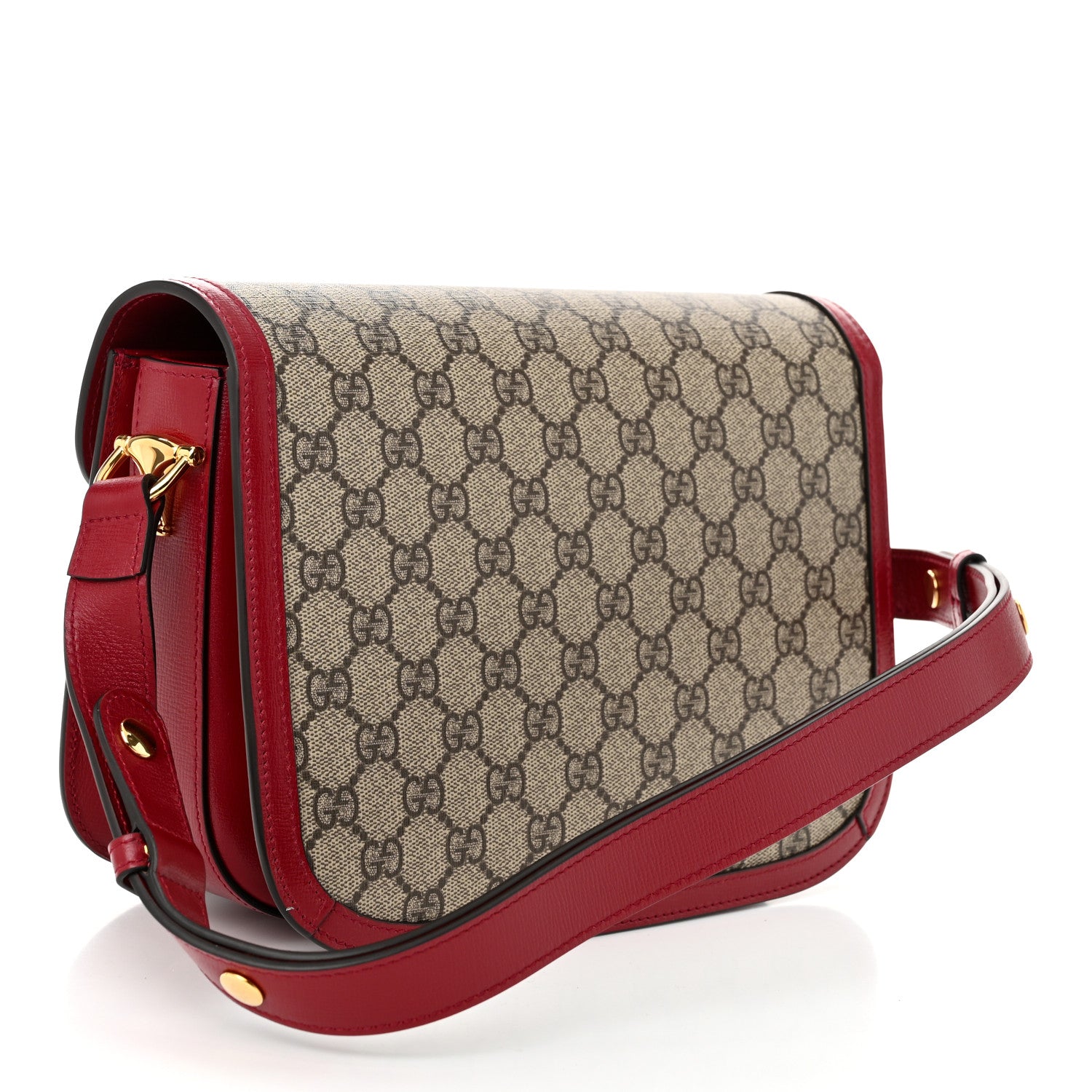 Gucci GG Supreme Monogram Azalea Calfskin Horsebit 1955 Shoulder Bag Beige Ebony New Cherry Red 3 of 10
