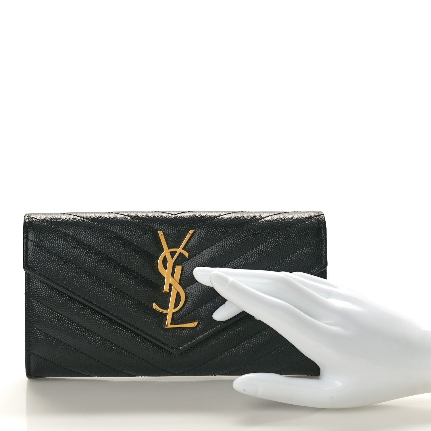 Saint Laurent Grain De Poudre Matelasse Chevron Monogram Flap Wallet Black 2 of 8