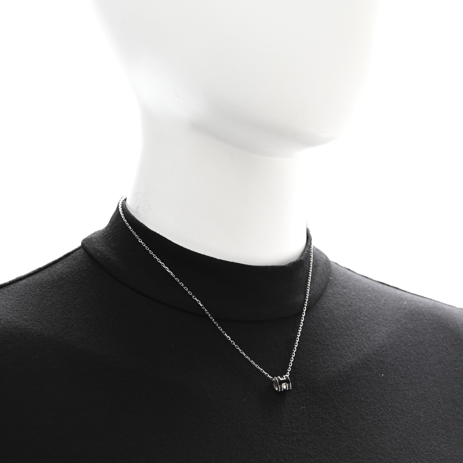 Hermes Lacquered Palladium Mini Pop H Pendant Necklace Black 2 of 7