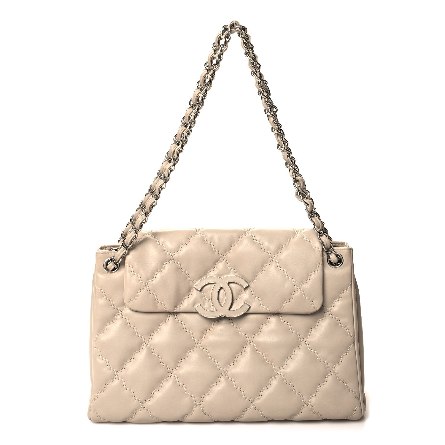 Chanel Calfskin Double Stitch Large Hamptons Flap Bag Beige 1 of 11