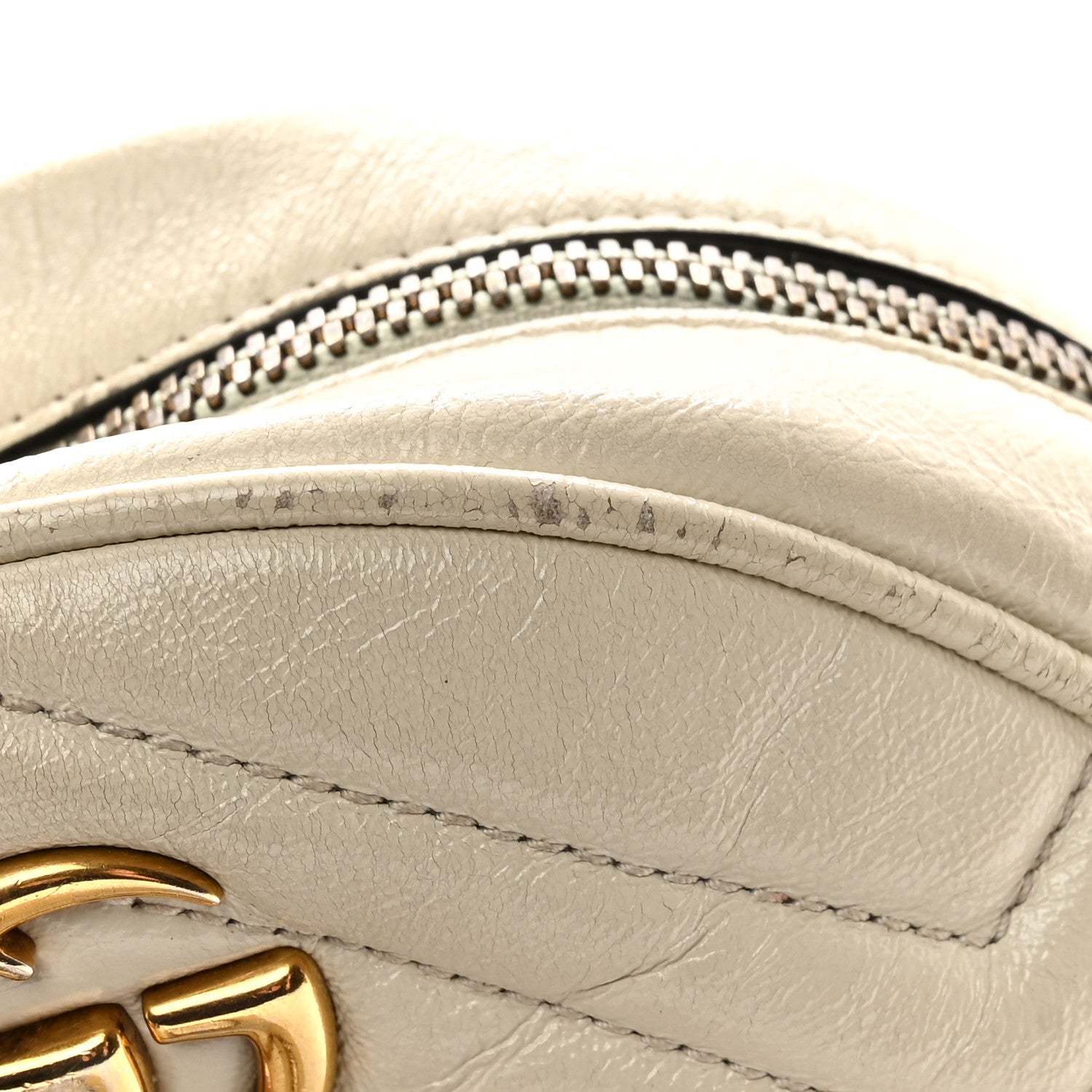 Gucci Calfskin Matelasse Mini GG Marmont Round Shoulder Bag White 12 of 15