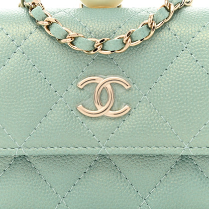 Chanel Iridescent Caviar Quilted Pearl Card Holder On Chain Green 9 of 12