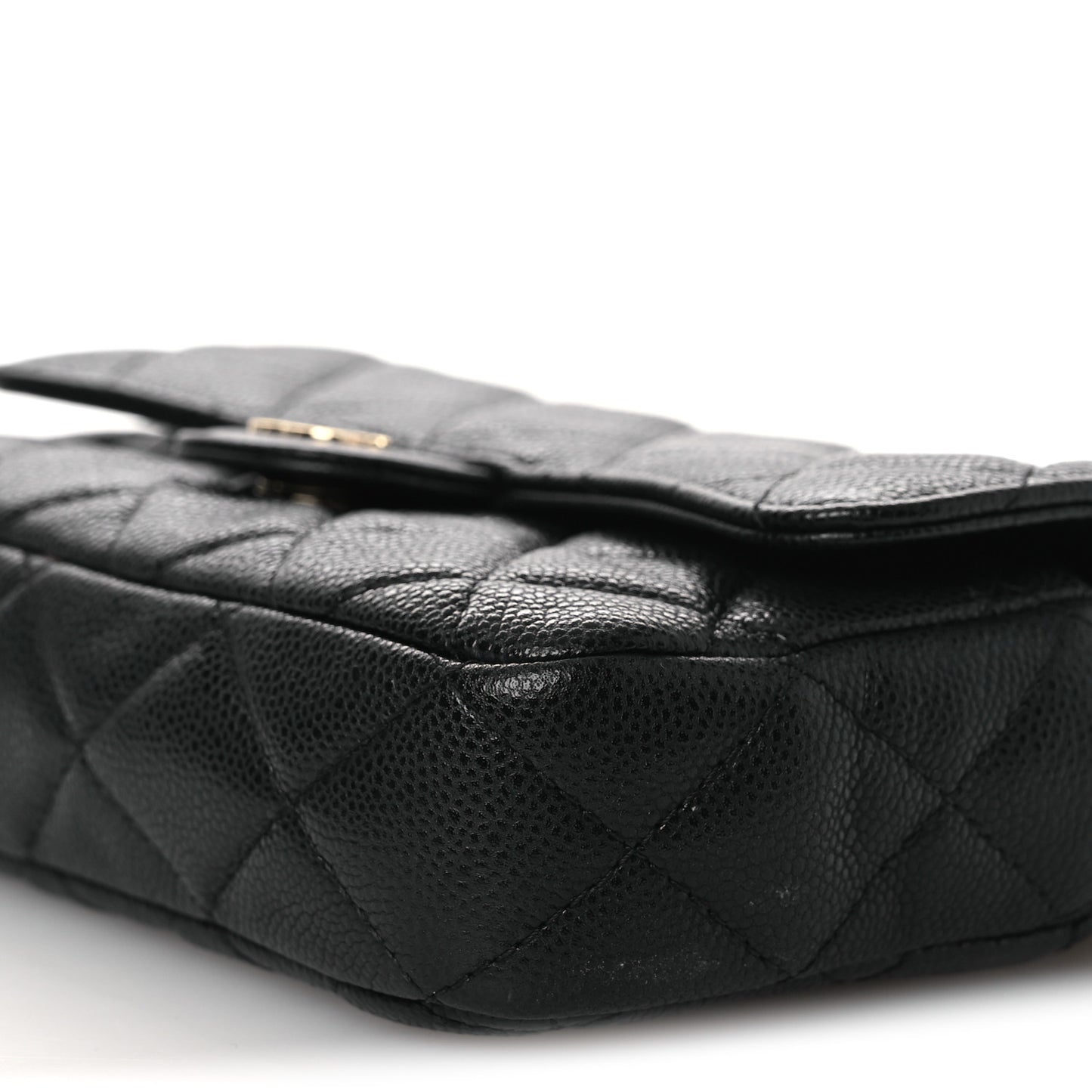 Caviar Quilted Flap Phone Holder With Chain Black