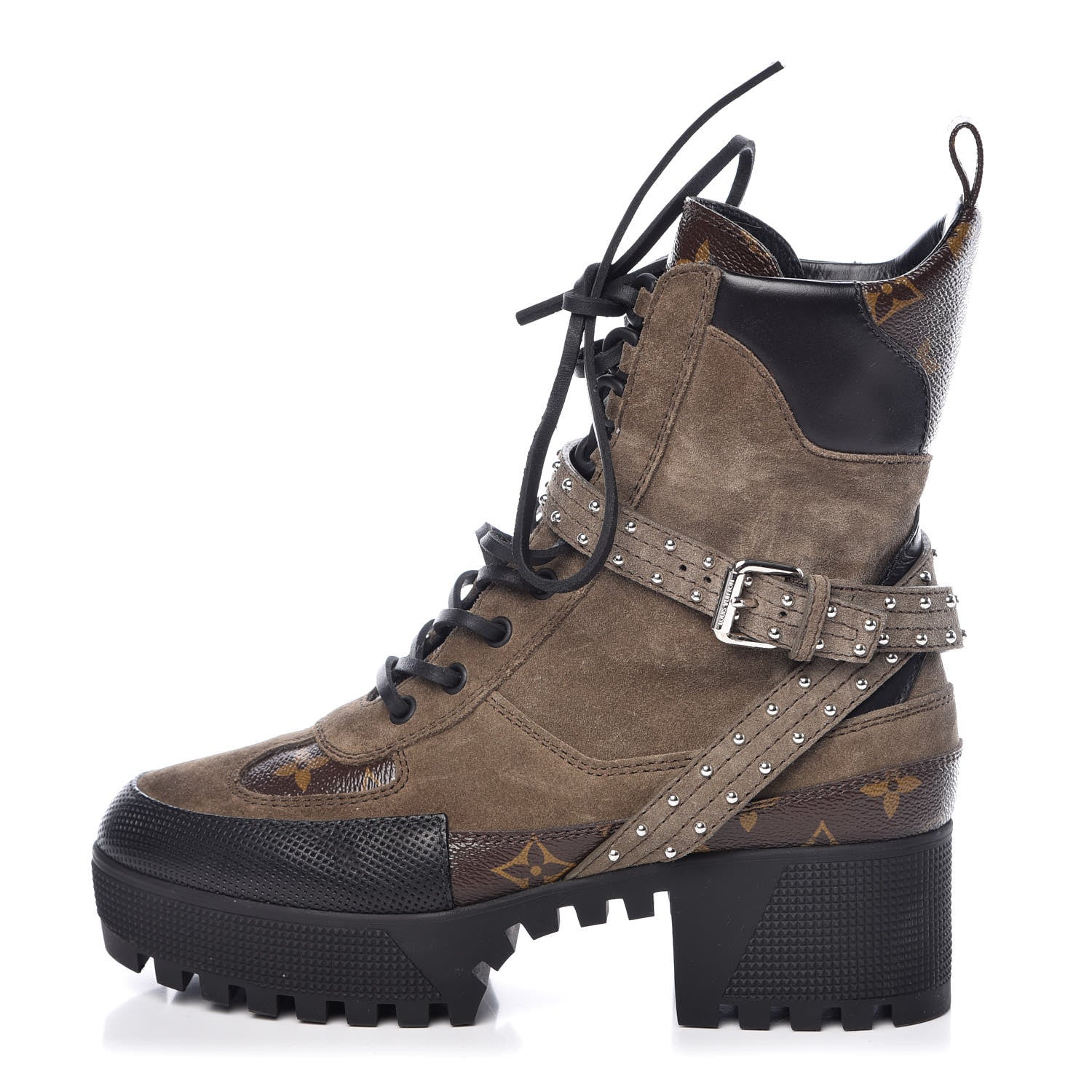 Louis Vuitton Suede Calfskin Monogram Laureate Platform Desert Boots 38 Kaki 1 of 13
