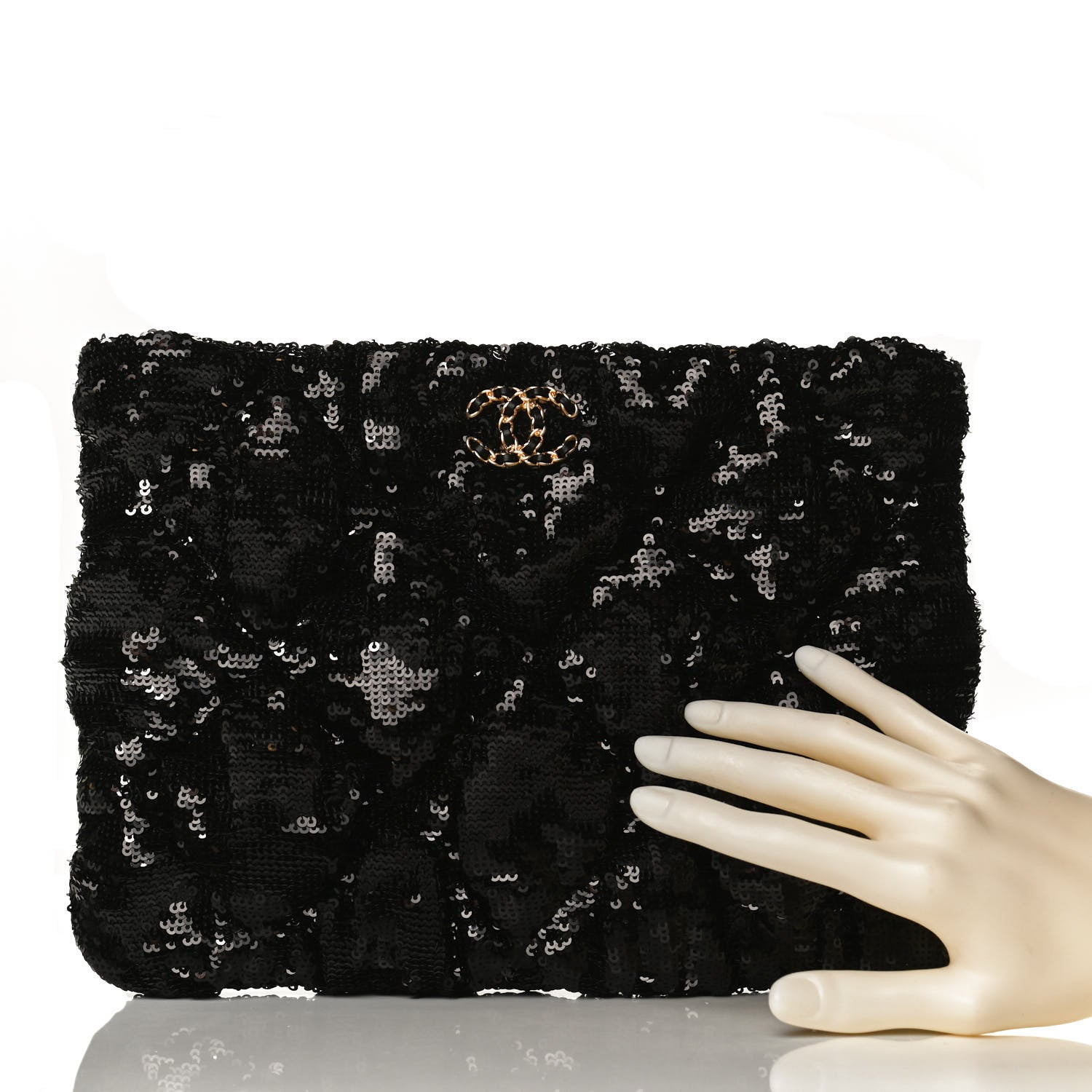 Chanel Sequins Quilted Large Chanel 19 Pouch Black 2 of 12