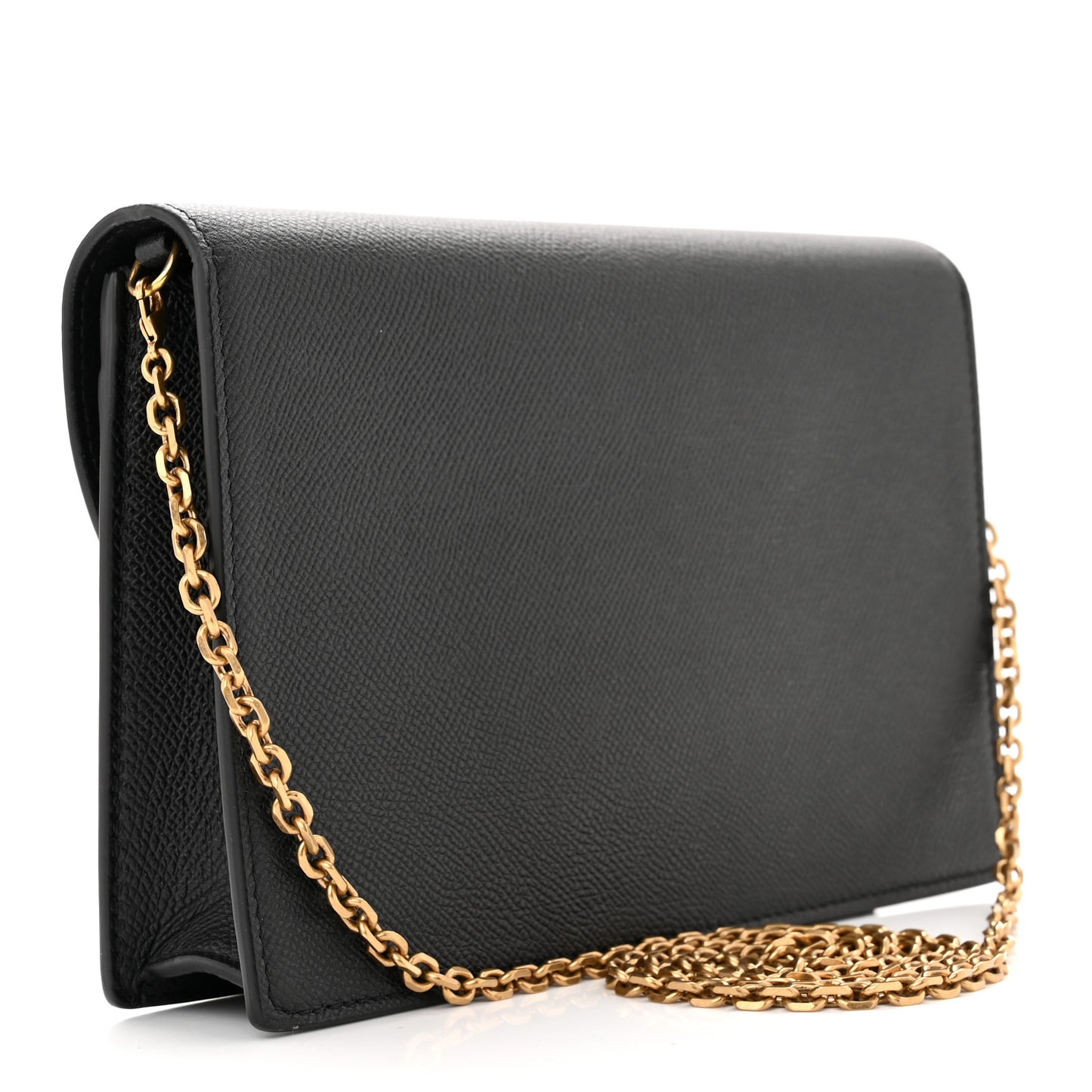 Grained Calfskin Saddle Chain Pouch Black