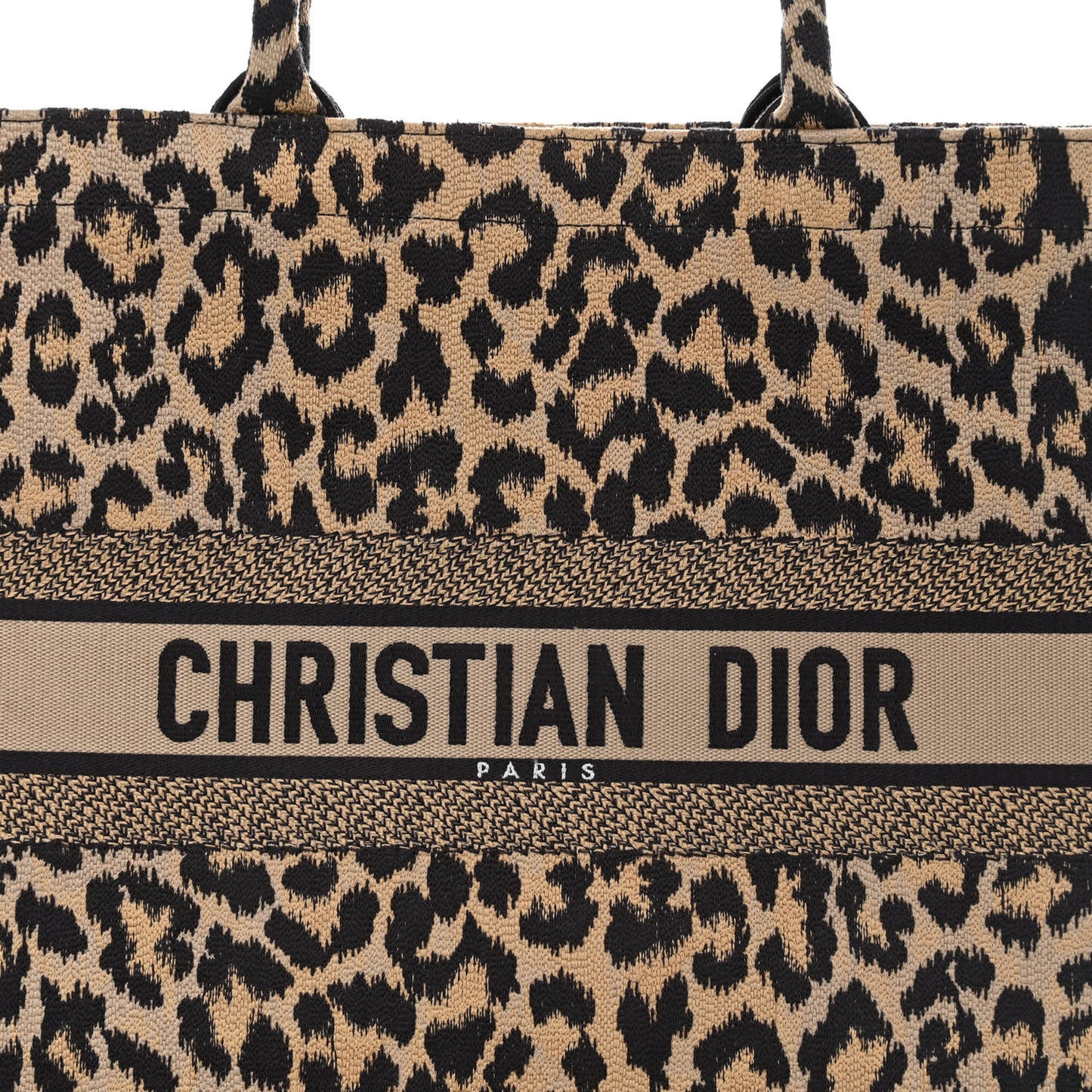 Canvas Mizza Embroidered Large Leopard Book Tote Beige