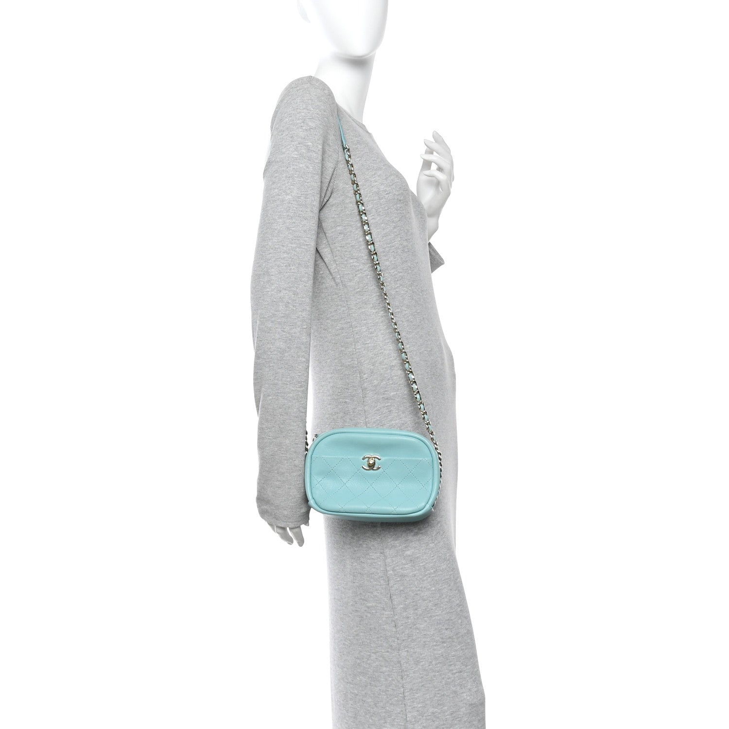 Chanel Goatskin Quilted Small Casual Trip Camera Case Light Blue
