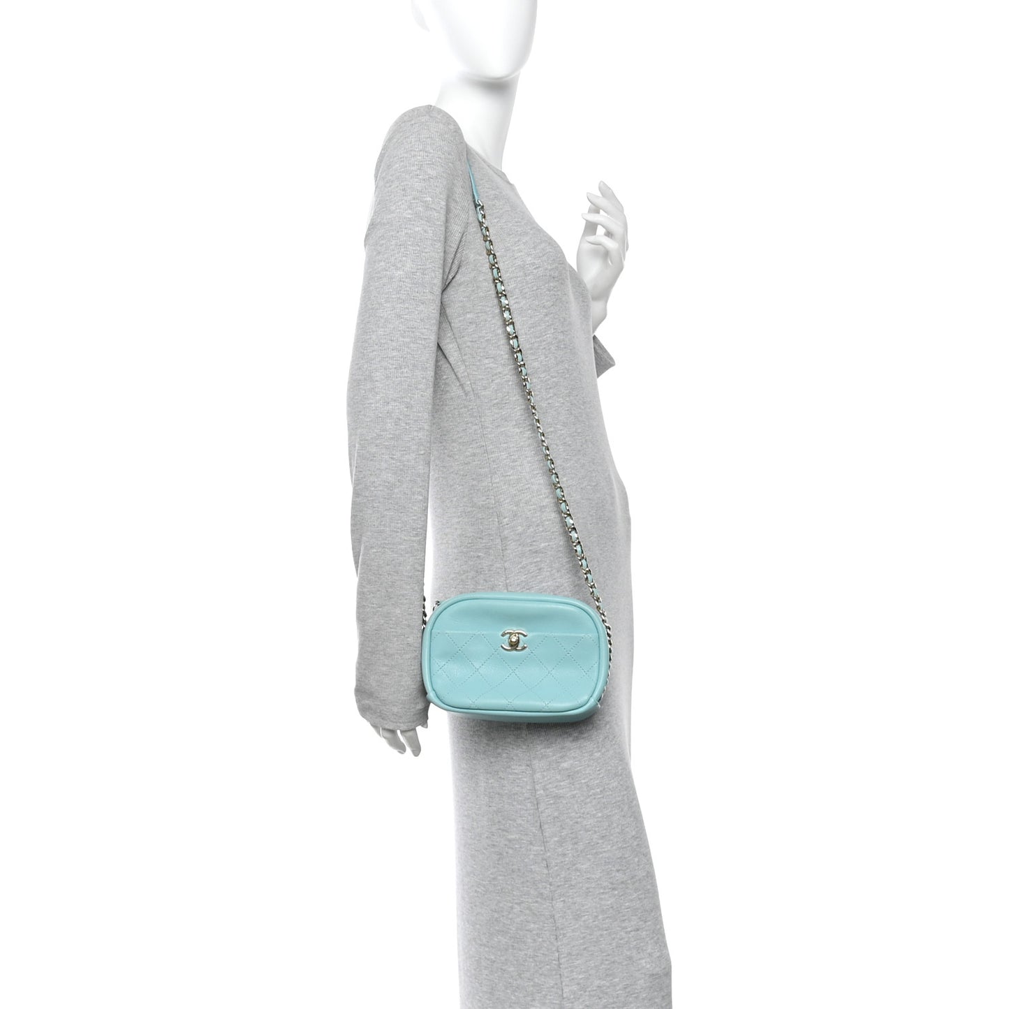 Goatskin Quilted Small Casual Trip Camera Case Light Blue