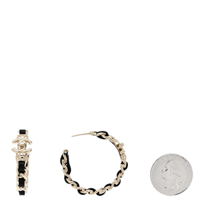 Chanel Metal Lambskin Quilted CC Turnlock Chain Hoop Earrings Gold Black 2 of 5