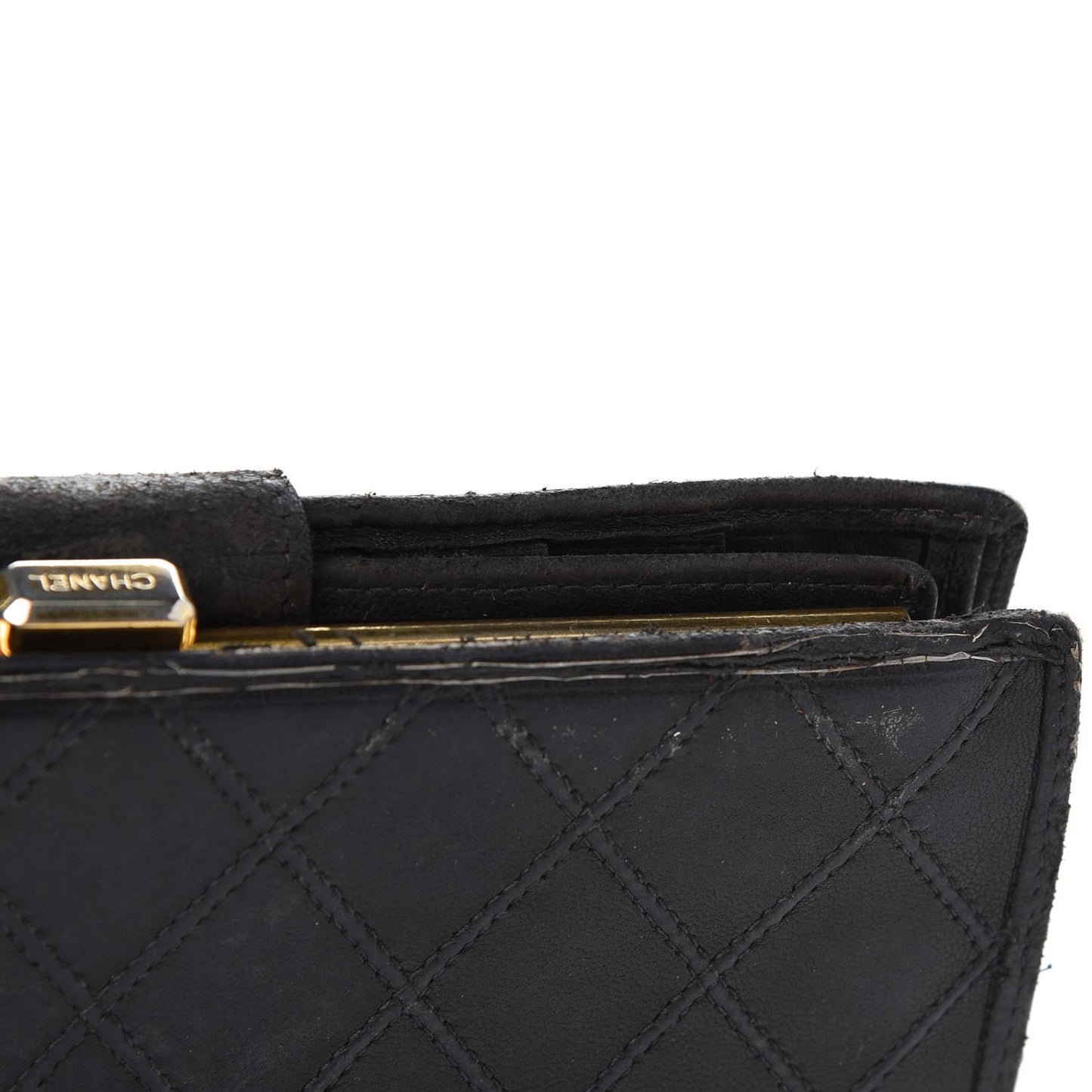 Lambskin Diamond Stitched French Wallet Black