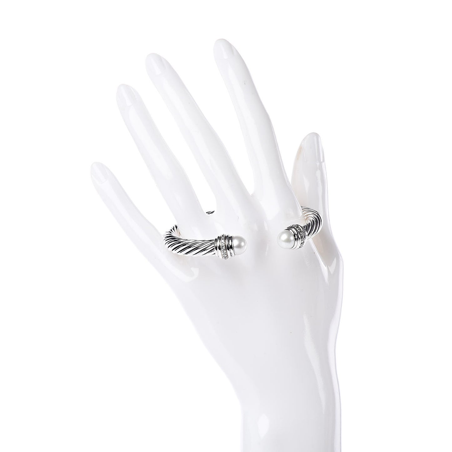 Sterling Silver Diamond Pearl 7mm Cable Classics Bracelet