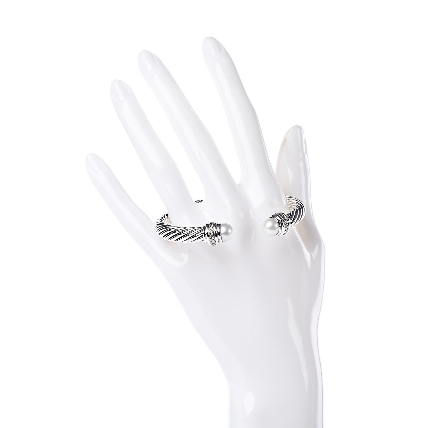 David Yurman Sterling Silver Diamond Pearl 7mm Cable Classics Bracelet 2 of 4