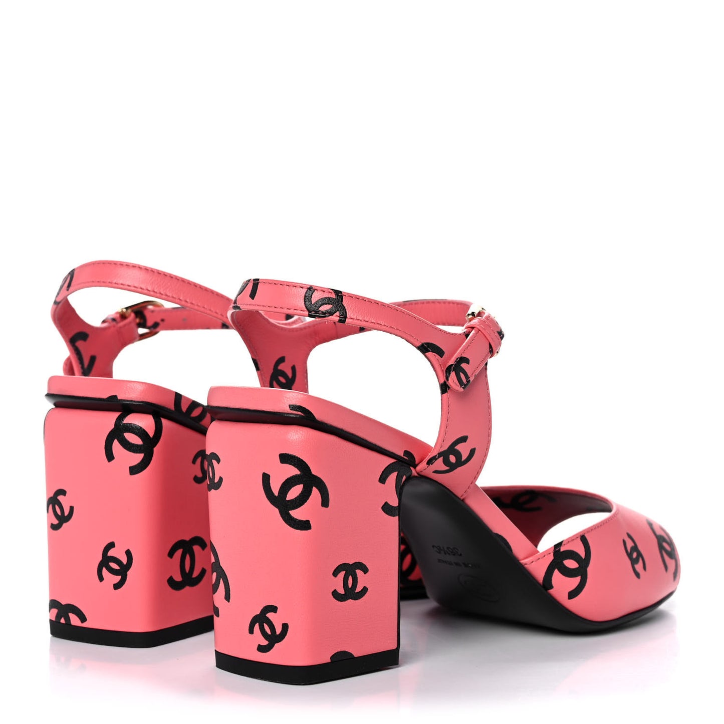 Printed Lambskin CC Sandals 36.5 Pink Black