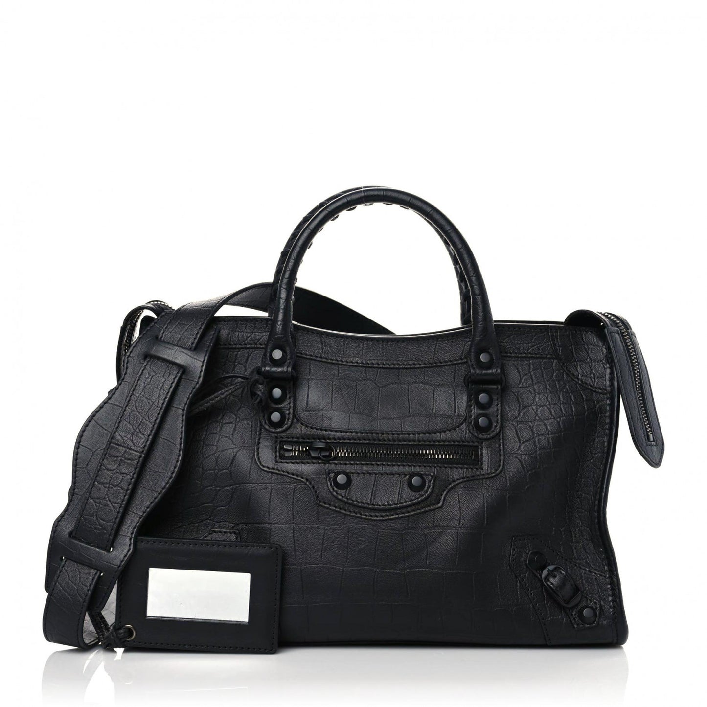 Matte Supple Lambskin Crocodile Embossed Classic Black Hardware S City Black