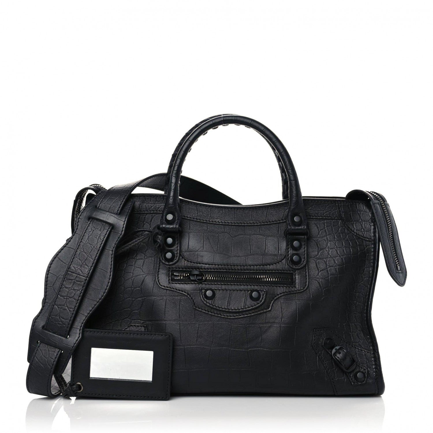 Balenciaga Matte Supple Lambskin Crocodile Embossed Classic Black Hardware S City Black 1 of 12