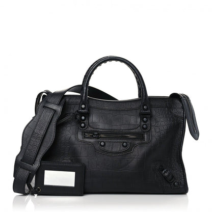 Balenciaga Matte Supple Lambskin Crocodile Embossed Classic Black Hardware S City Black 1 of 12